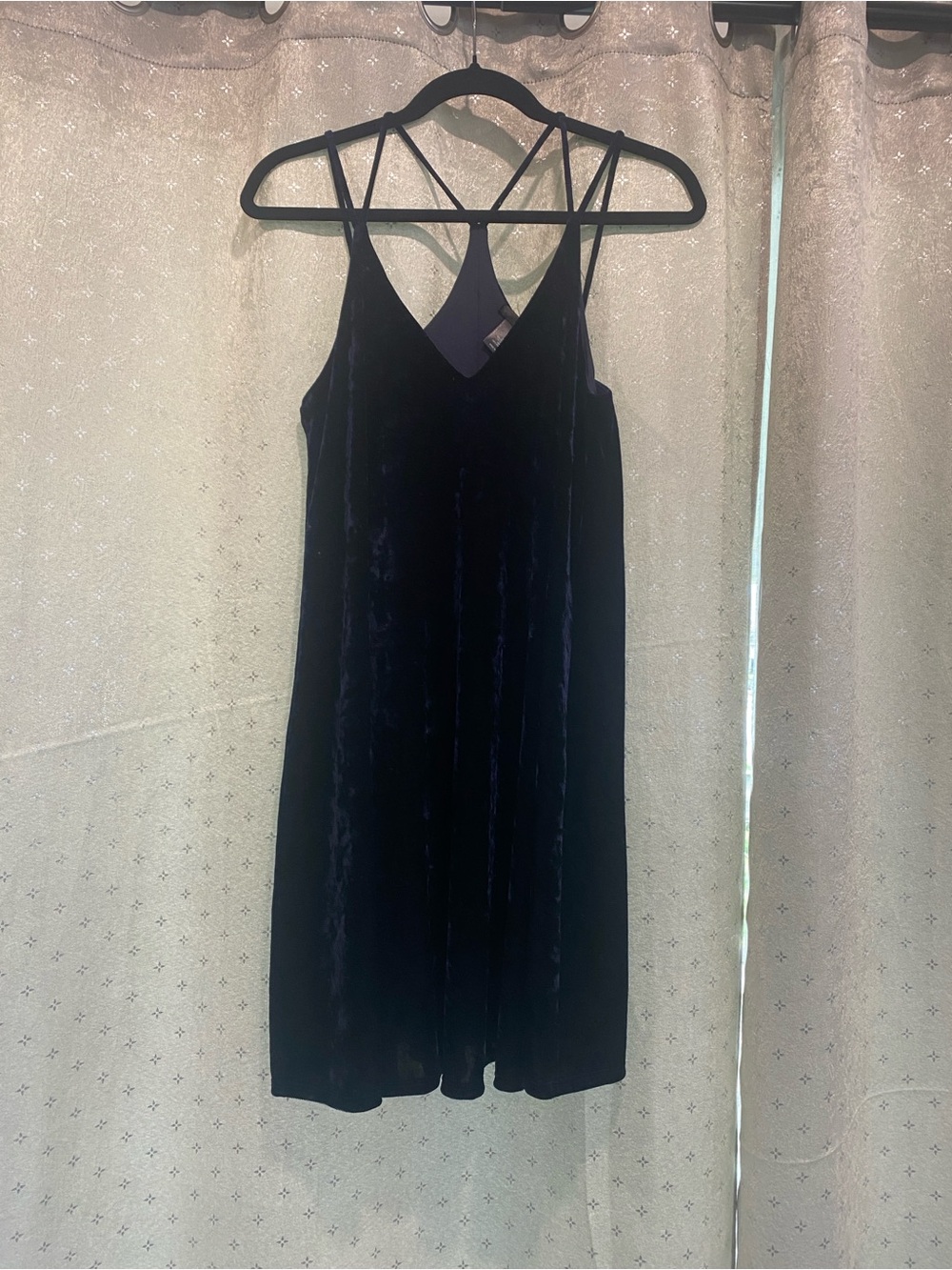 Aqua Navy Velvet Strappy Slip Dress